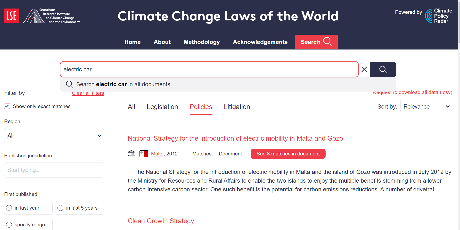 AI-powered search on the climate law and policy database